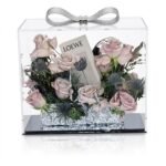 Caja de flores de mano acrílica transparente